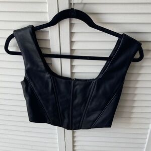 Olivaceous Black Faux Leather Crop Top